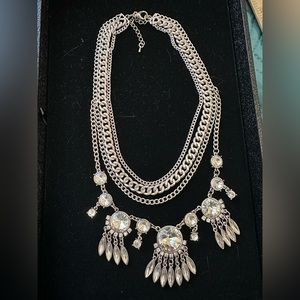 LAYERED SILVER RHINESTONE NECKLACE